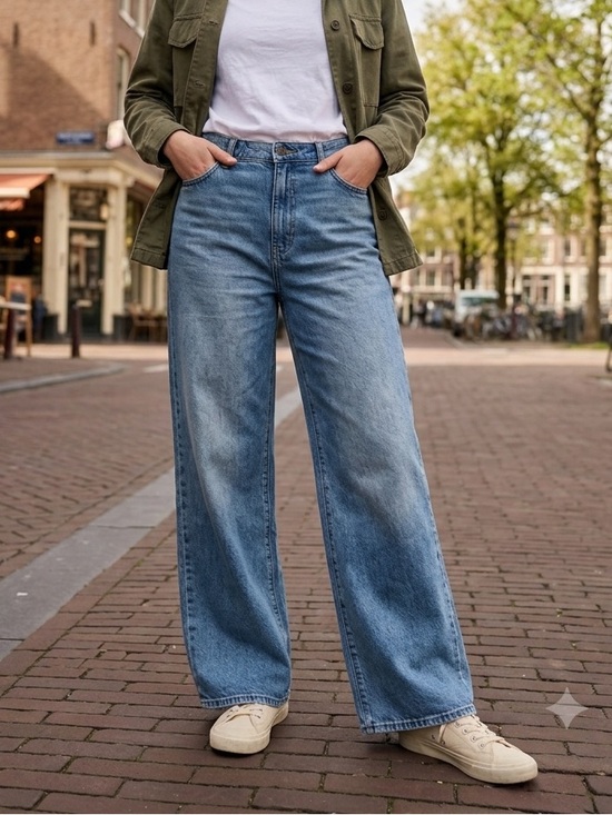 Uniqlo Denim - Uniqlo High Rise Wide Straight Leg Jeans Medium Wash Blue Denim Size 32